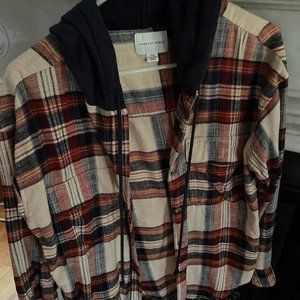 Favorite fall jacket: Plaid hooded button-down (oversized)